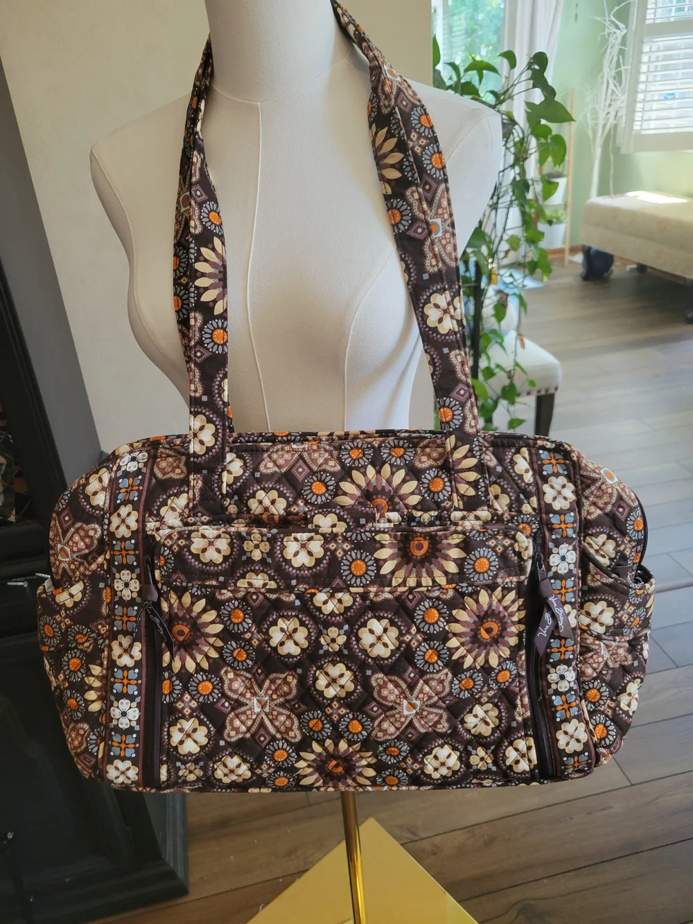 Vera BradleyQuilted Stylish Floral DiaperTote Bag in Brown and Cream - Women Bag